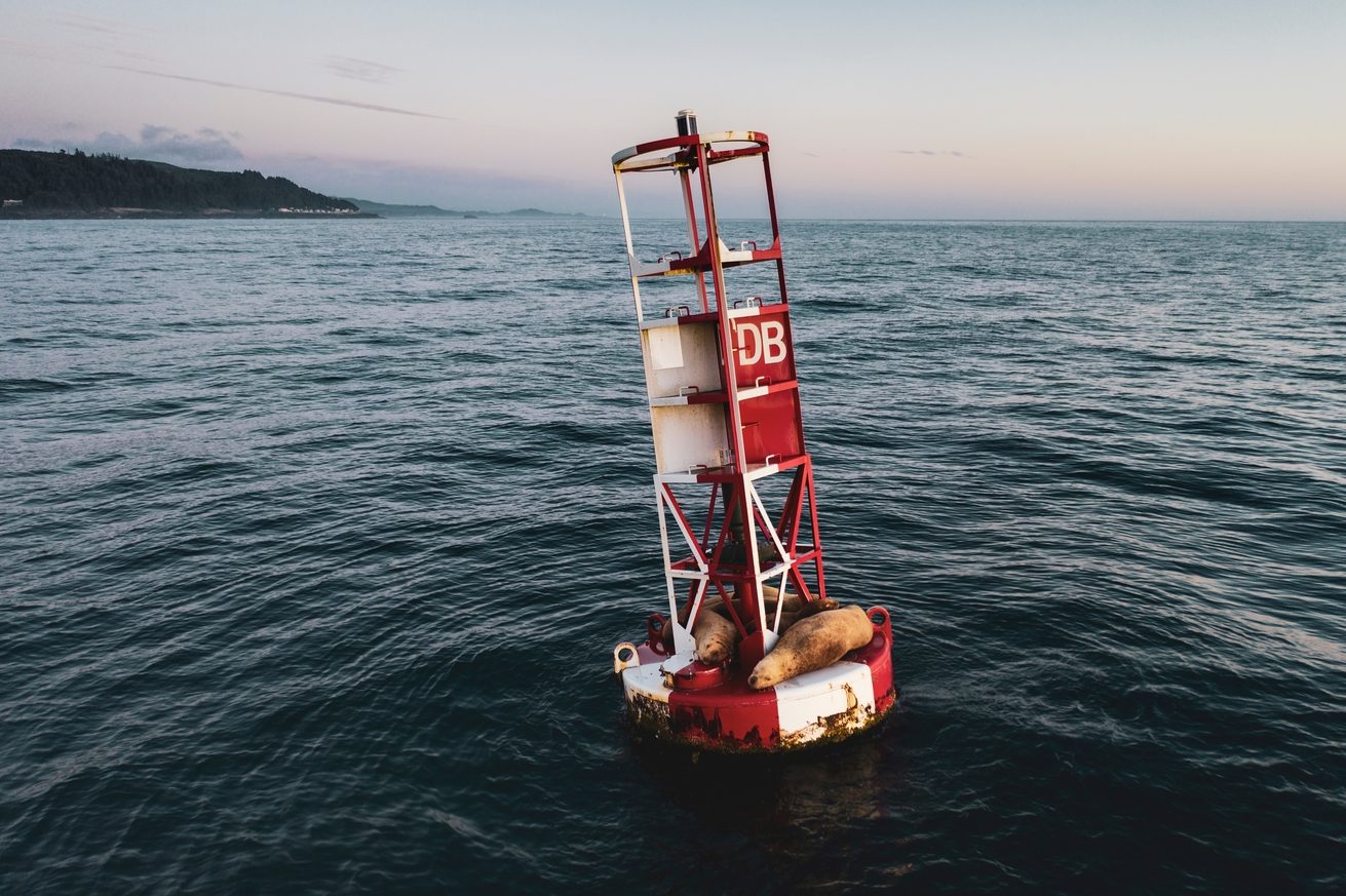 Navigation buoy at sea